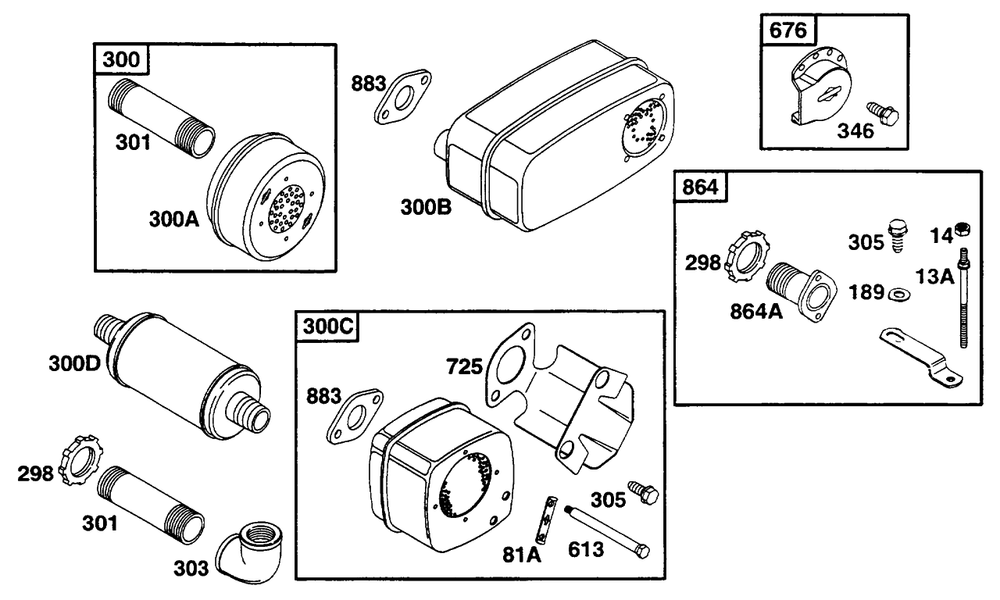 Muffler Grp Diagram and Parts List for 233452-0636-XX  Briggs and Stratton Engine
